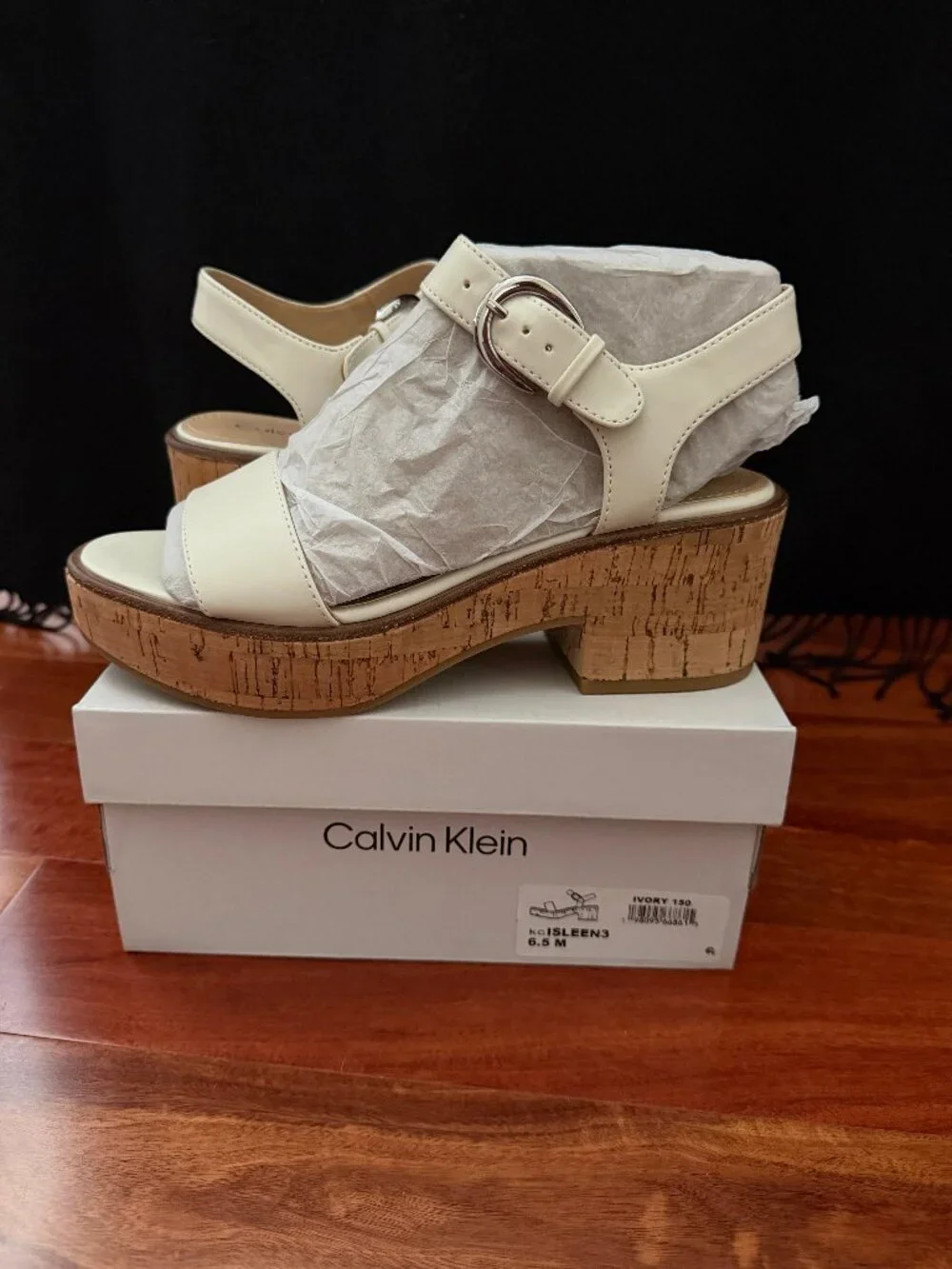 Calvin Klein Isleen 3 ankle strap platform wedge  in Ivory/Cream 6.5M